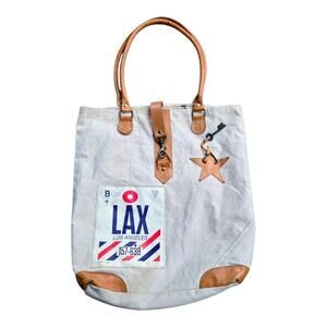 Vintage Addiction Canvas Tote Bag LAX Los Angeles Travel Baggage Claim Tag